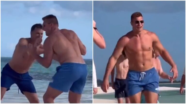 Tom Brady y Rob Gronkowski se reúnen para jugar en la playa al estilo de Top Gun: Maverick