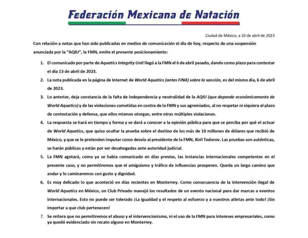 Natación, Federación Mexicana de Natación