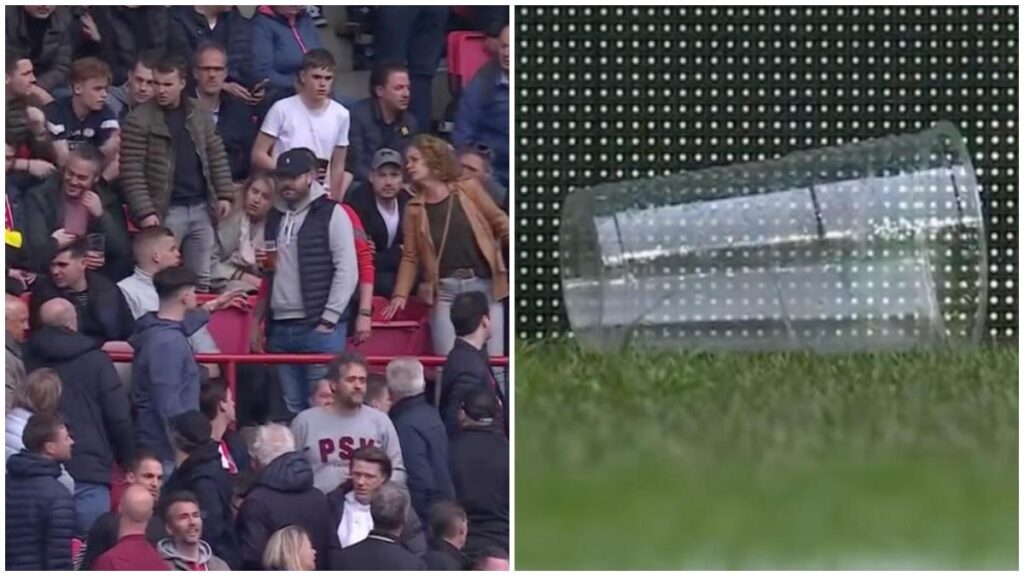 El partido entre PSV y Ajax fue suspendido luego de que la afición local arrojara un vaso al terreno de juego.