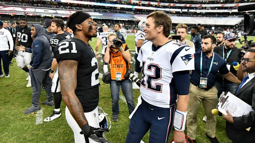 Tom Brady y Sean Smith, NFL México 2017, raiders vs pats