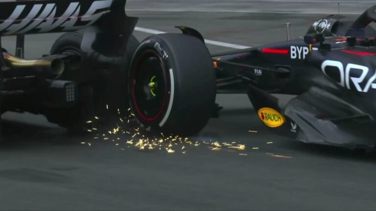 Checo Pérez rompe el alerón de su RB19 tras un contacto con Magnussen y se complica la carrera en Mónaco
