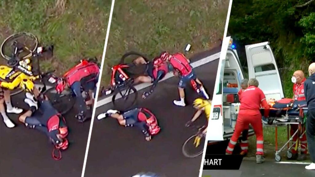 Caída múltiple en el Giro con Thomas, Roglic implicados y Tao evacuado en ambulancia.