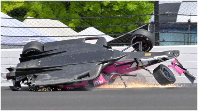 Kirkwood sufre un impactante choque en las 500 millas de Indianápolis y su neumático vuela fuera del circuito