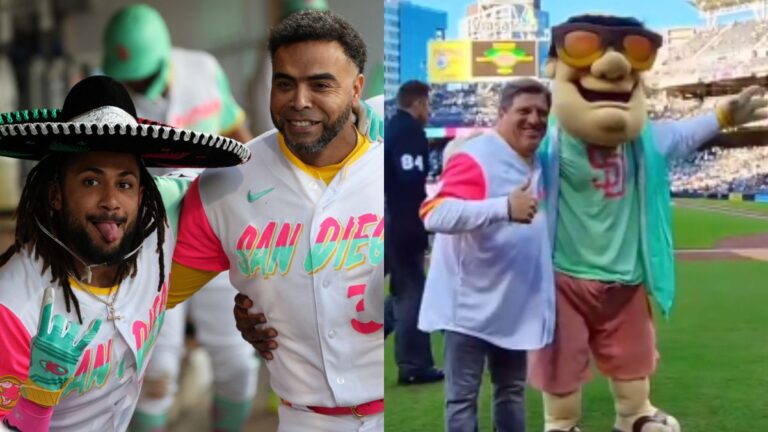 ¡Feliz Cinco de Mayo! Fernando Tatis Jr. celebra su HR ante Dodgers al estilo mexicano; El Piojo Herrera lanza la primera bola
