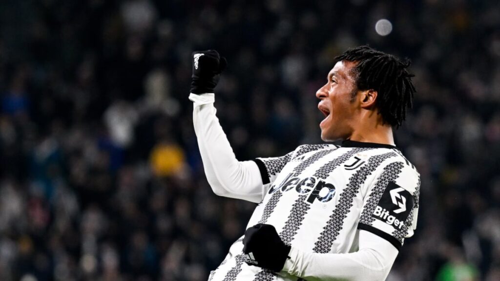 Cuadrado celebra un gol. - Juventus.com.