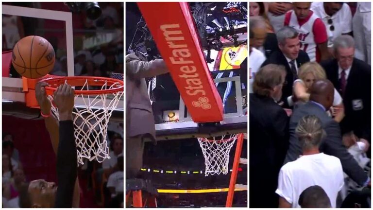 Caos en las Finales NBA: rompen el aro y una aficionada de primera fila sale en camilla