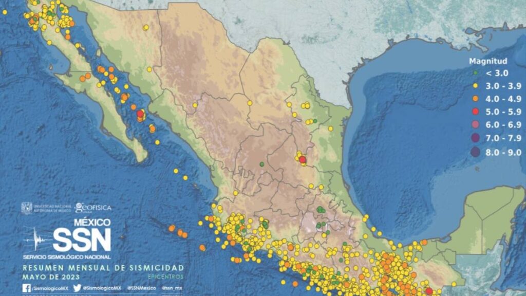¿Cuántos temblores hubo en México durante mayo 2023?