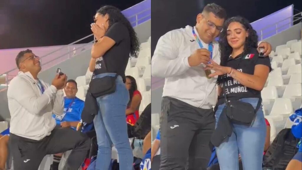 Uziel Muñoz le da el anillo a su novia tras ganar en lanzamiento de bala