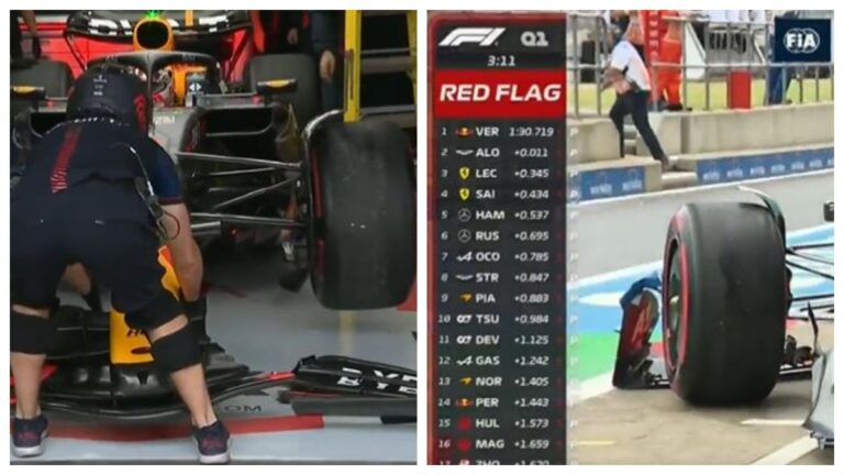 ¡Max Verstappen choca en los pits! Se estrella contra el muro y destroza el ala