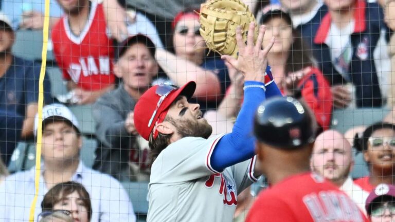 El atrapadón de Bryce Harper en primera se roba los reflectores en la derrota de los Phillies ante Cleveland