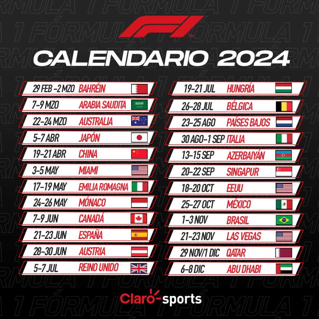 La Fórmula 1 da a conocer el calendario con 24 carreras, incluido el GP