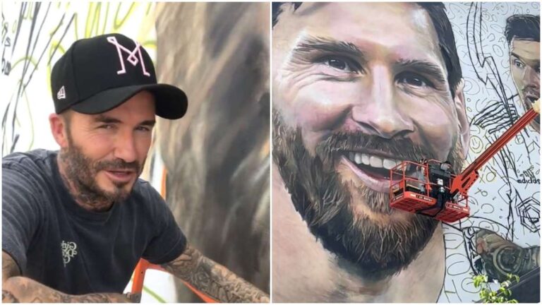 David Beckham participa en el mural que le da la bienvenida a Leo Messi en el Inter Miami