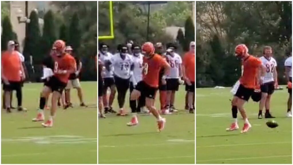 Joe Burrow tuvo que abandonar la práctica de los Cincinnati Bengals luego de sufrir una lesión en la pantorrilla.