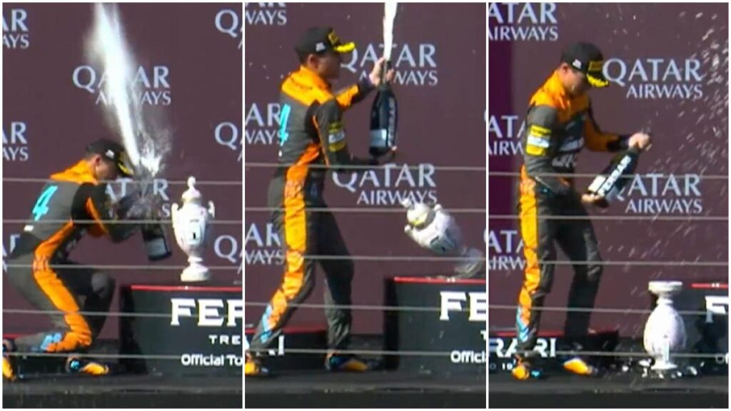 Lando Norris protagonizó el momento 'chusco' del GP de Hungría... al romperle el trofeo a Max Verstappen.