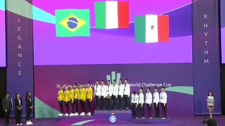 Equipo mexicano de gimnasia rítmica logra el tercer lugar en la final de 5 aros de la Copa del Mundo de Cluj-Napoca