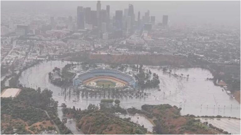 Las impactantes imágenes del Dodger Stadium tras el paso Hilary en California