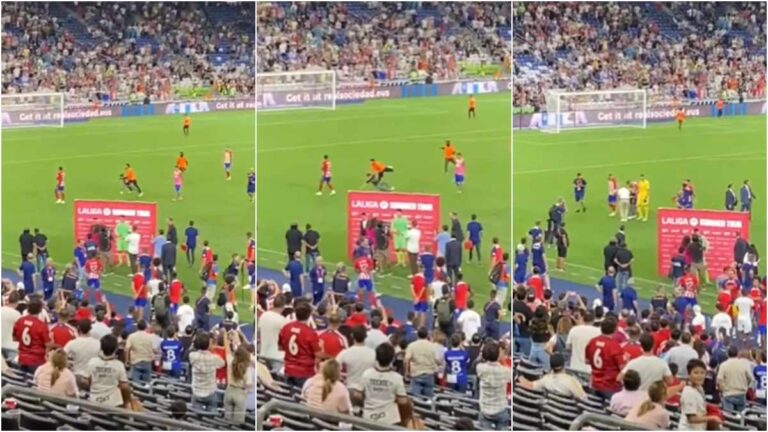 Atlético de Madrid vs Real Sociedad: Niño salta a la cancha del Gigante de Acero y es ¿tackleado?