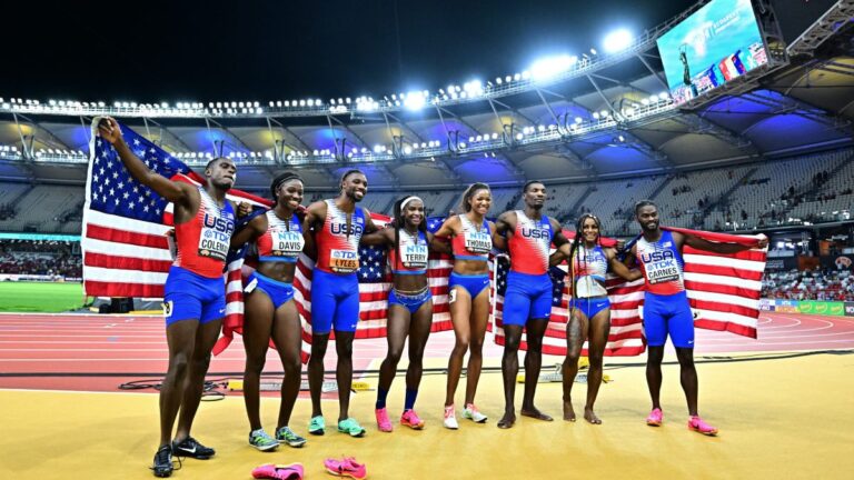 Estados Unidos domina los relevos 4x100m femenil y varonil de Budapest 2023