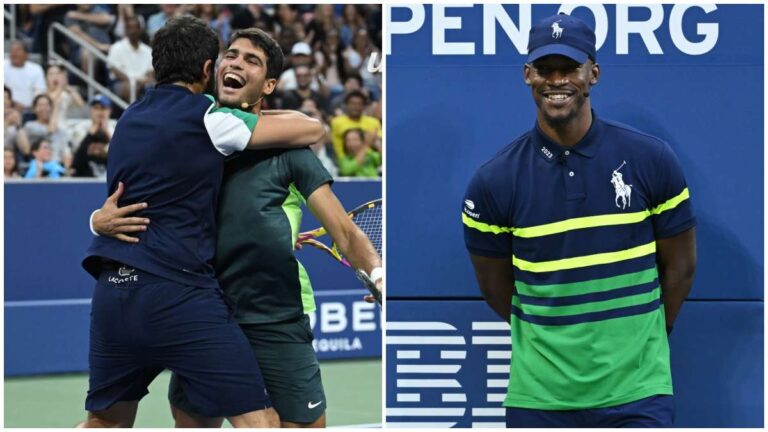 Jimmy Butler se roba el show en el US Open Stars: es recogepelotas y juega con Frances Tiafoe ante Carlos Alcaraz y Sebastian Yatra