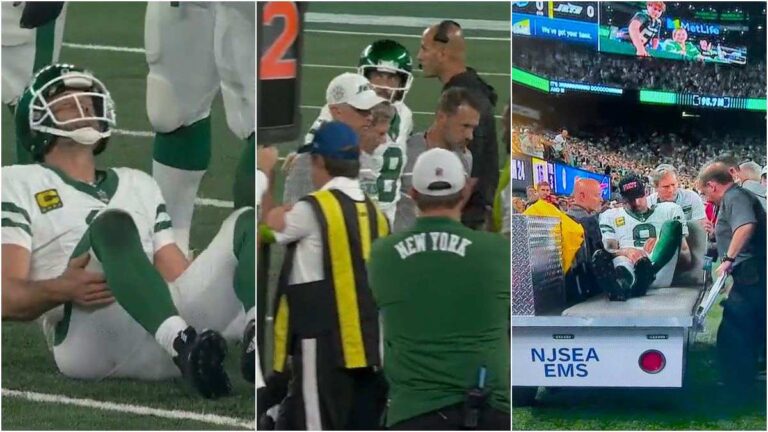 Aaron Rodgers se lesiona en la primera serie ofensiva de los Jets… ¡Y queda fuera del partido!