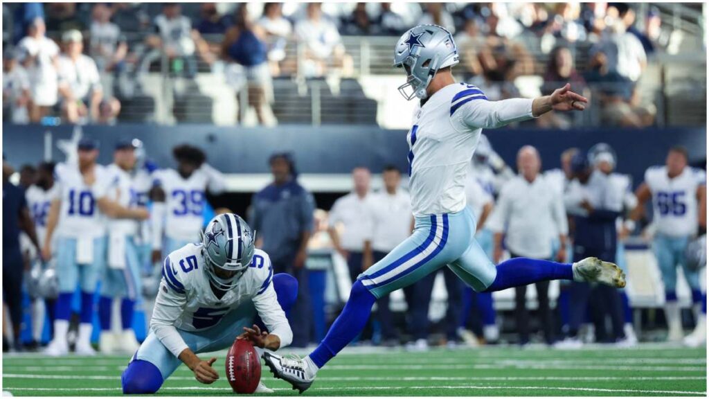 Brandon Aubrey durante la pretemporada con Dallas Cowboys | Reuters; Jairaj-USA TODAY Sports