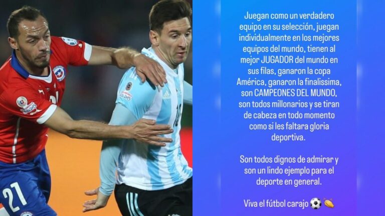 El chileno bicampeón de América, rendido a Argentina: “Son todos millonarios y se tiran de cabeza después de haber ganado todo”