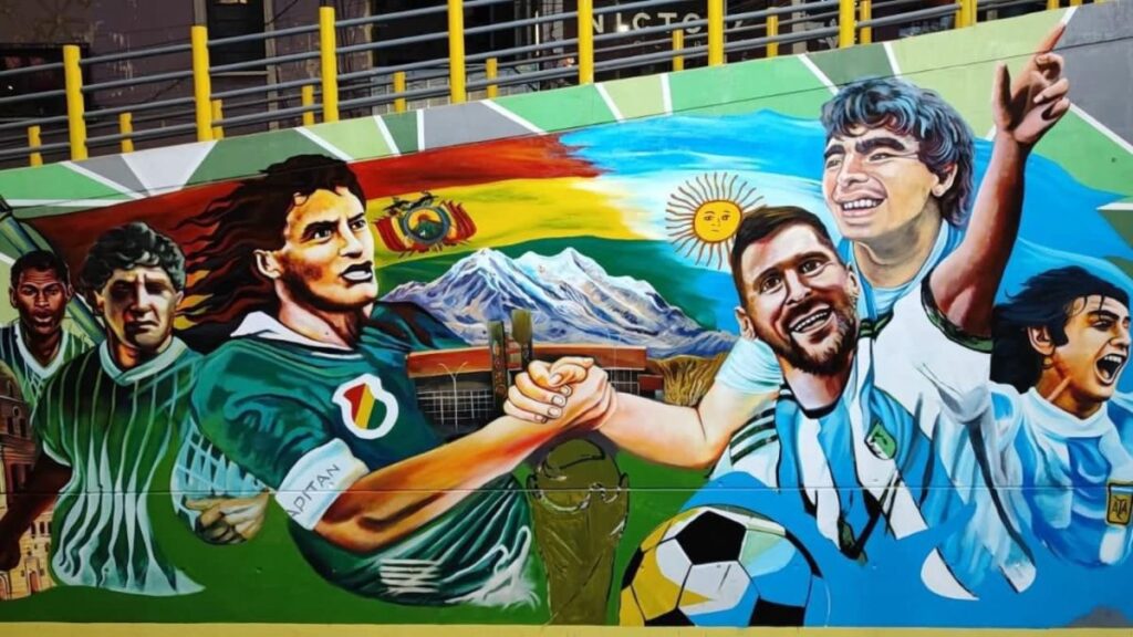 El mural que recibió a Messi y a Argentina en La Paz | Twitter @btoae