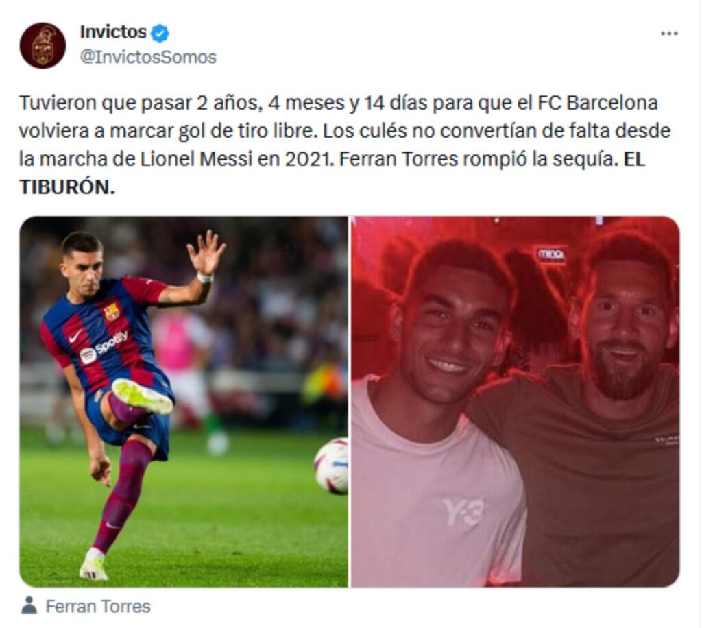 Leo Messi y Ferrán Torres, los últimos goleadores de tiro libre en el Barcelona