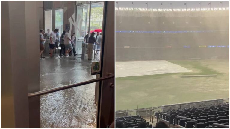 El juego entre Yankees y Brewers se suspende por lluvia: ¡El Yankee Stadium se inunda!