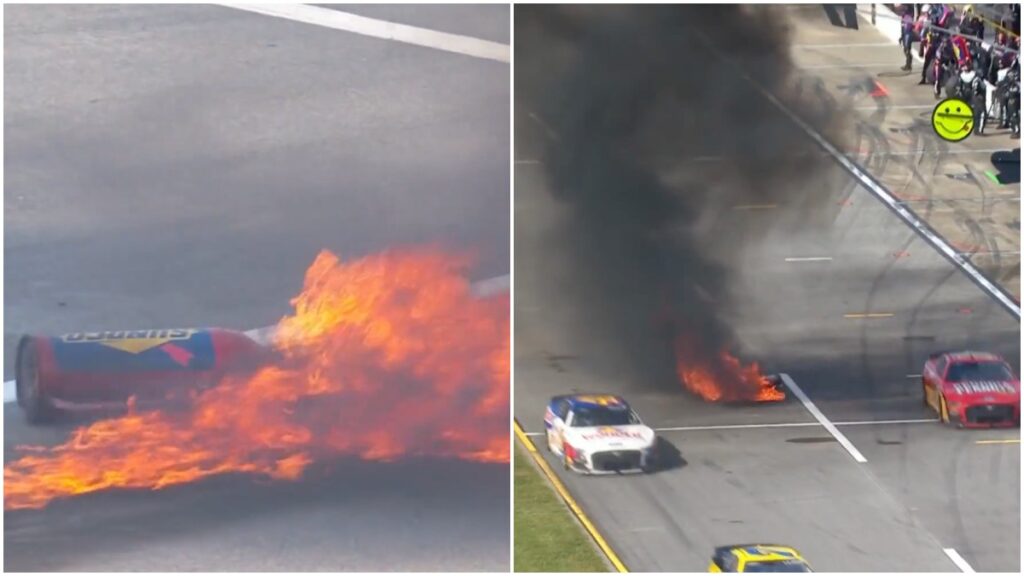 Así fue como un bidón de gasolina se incendio en medio de la pista de Talladega Superspeedway de la Nascar Series