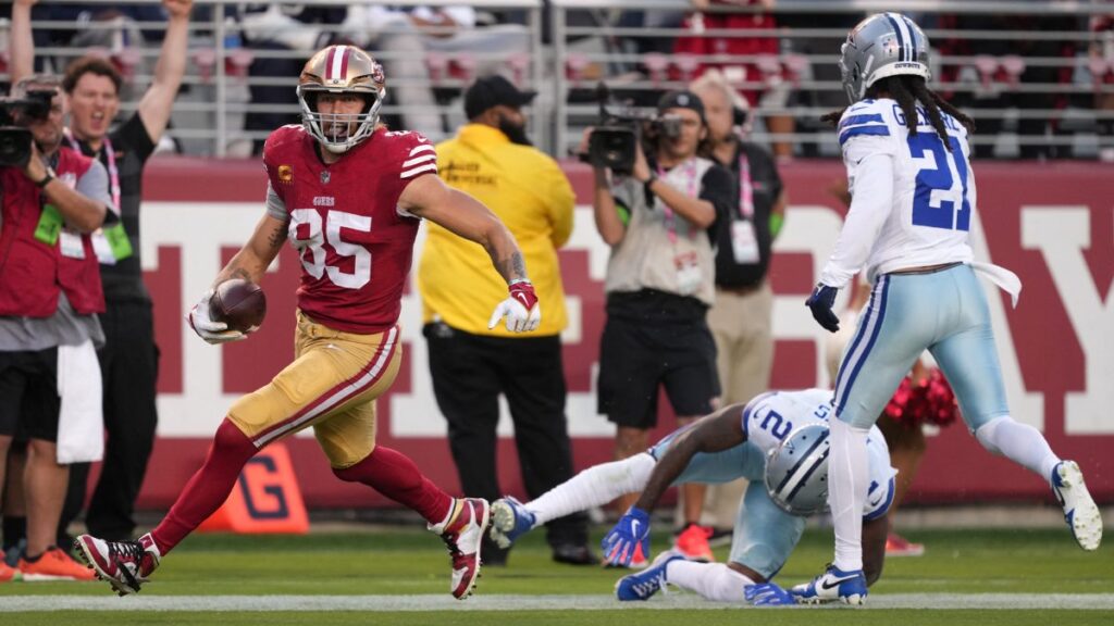 George Kittle de los 49ers será sancionado por mostrar una playera con el mensaje "F** Dallas"