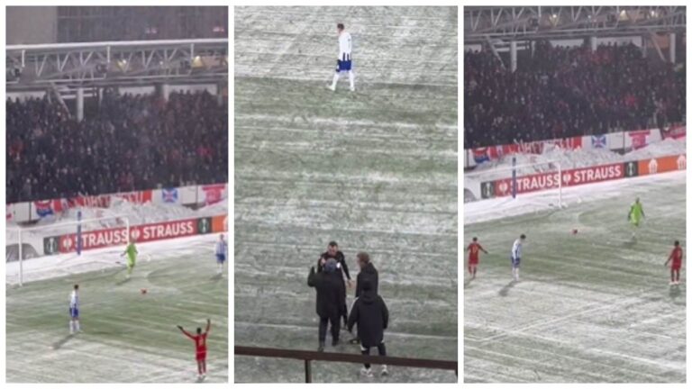¡Insólito! El partido entre HJK Helsinki y Aberdeen es suspendido unos minutos por ¡lanzar bolas de nieve al portero!