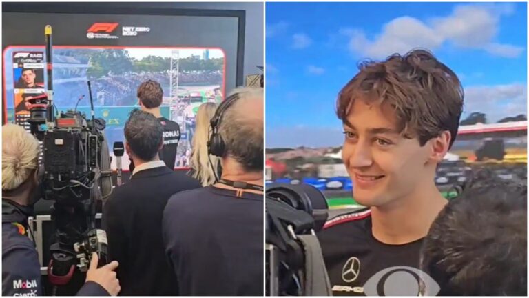 La increíble reacción de George Russell al ver el ‘photo finish’ de Checo Pérez y Fernando Alonso