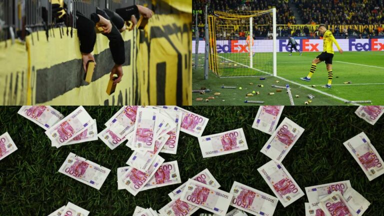 La afición del Dortmund lanza lingotes de oro y billetes como protesta contra el Newcastle y la UEFA: “Lo único que les importa es el dinero”