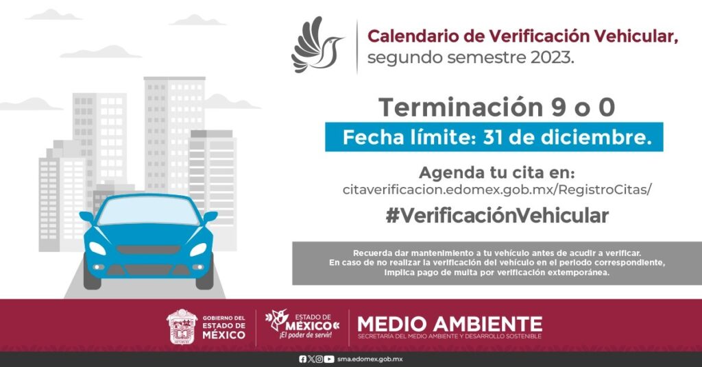 Los vehículos con engomado azul o con terminación 9 ó 0 deberán realizar su verificación. @AmbienteEdomex 