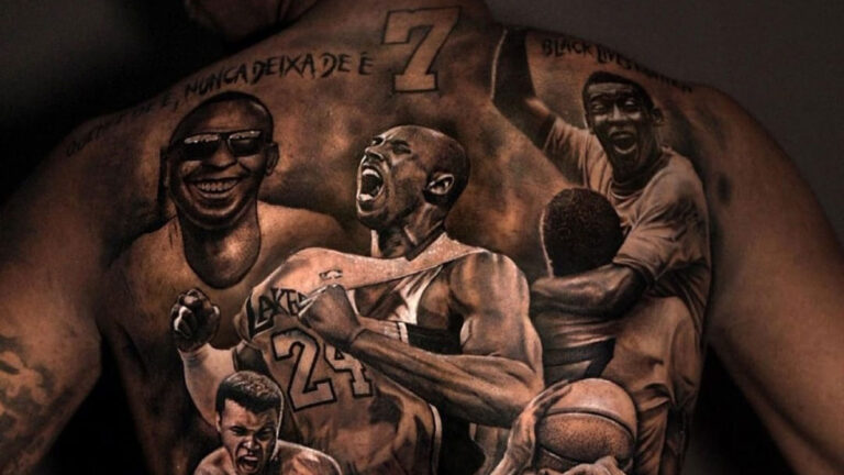 Vinicius estrena tatuaje con Michael Jordan, Kobe Bryant y Pelé en toda su espalda