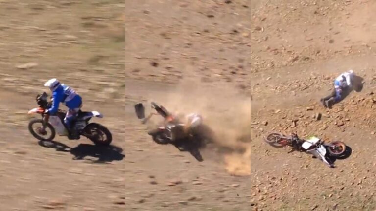El impactante accidente de Fran Pallas en el Rally Dakar ¡su moto se partió en dos!