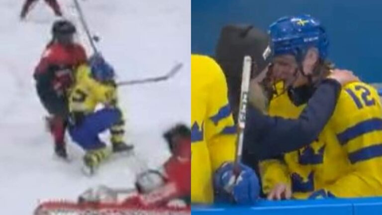 Tilde Grillfords sufre terrible golpe en el duelo entre Suecia y Japón dentro del hockey sobre hielo femenil