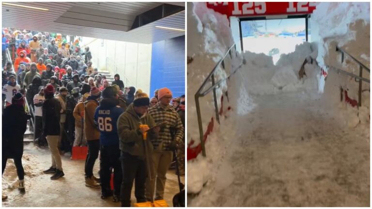 El estadio de los Bills sigue congelado: cientos de fanáticos se unen para quitar la nieve