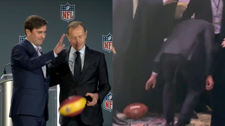Lo suyo era el fútbol: Emilio Butragueño y sus ‘balones sueltos’ durante la presentación del juego de NFL en España