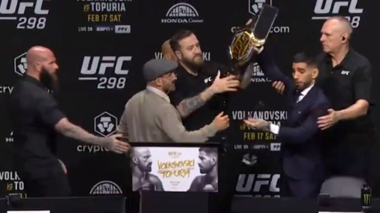 Ilia Topuria reta a Volkanovski robándole el cinturón de la UFC, en una intensa rueda de prensa: “Haz algo, abuelo”