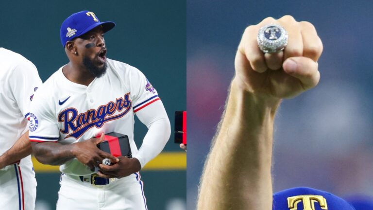 Adolis García y los Texas Rangers reciben sus anillos de campeones en las Grandes Ligas