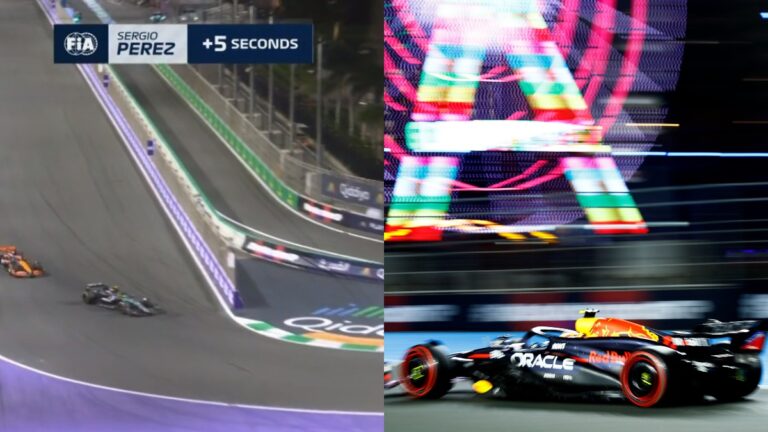 Checo Pérez, penalizado cinco segundos en Arabia por maniobra en boxes con Fernando Alonso