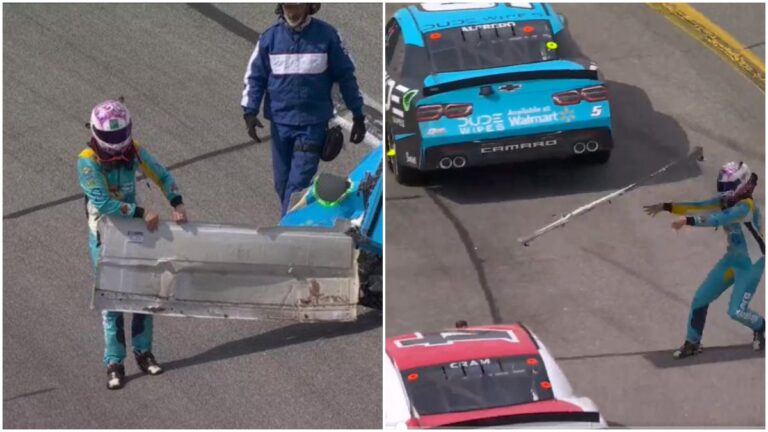 ¡Perdió la cabeza! Joey Gase le lanza su parachoques a Dawson Cram tras accidente en la NASCAR Xfinity Series