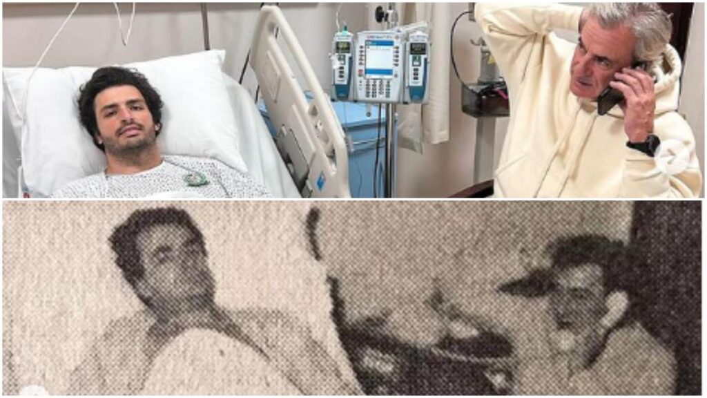 Los Sainz recrearon una foto en la que ambos se recuperan de una operación de apendicitis, ¡con 40 años de diferencia!