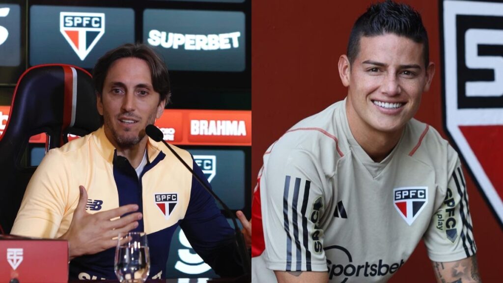 Luis Zubeldía y James Rodríguez.