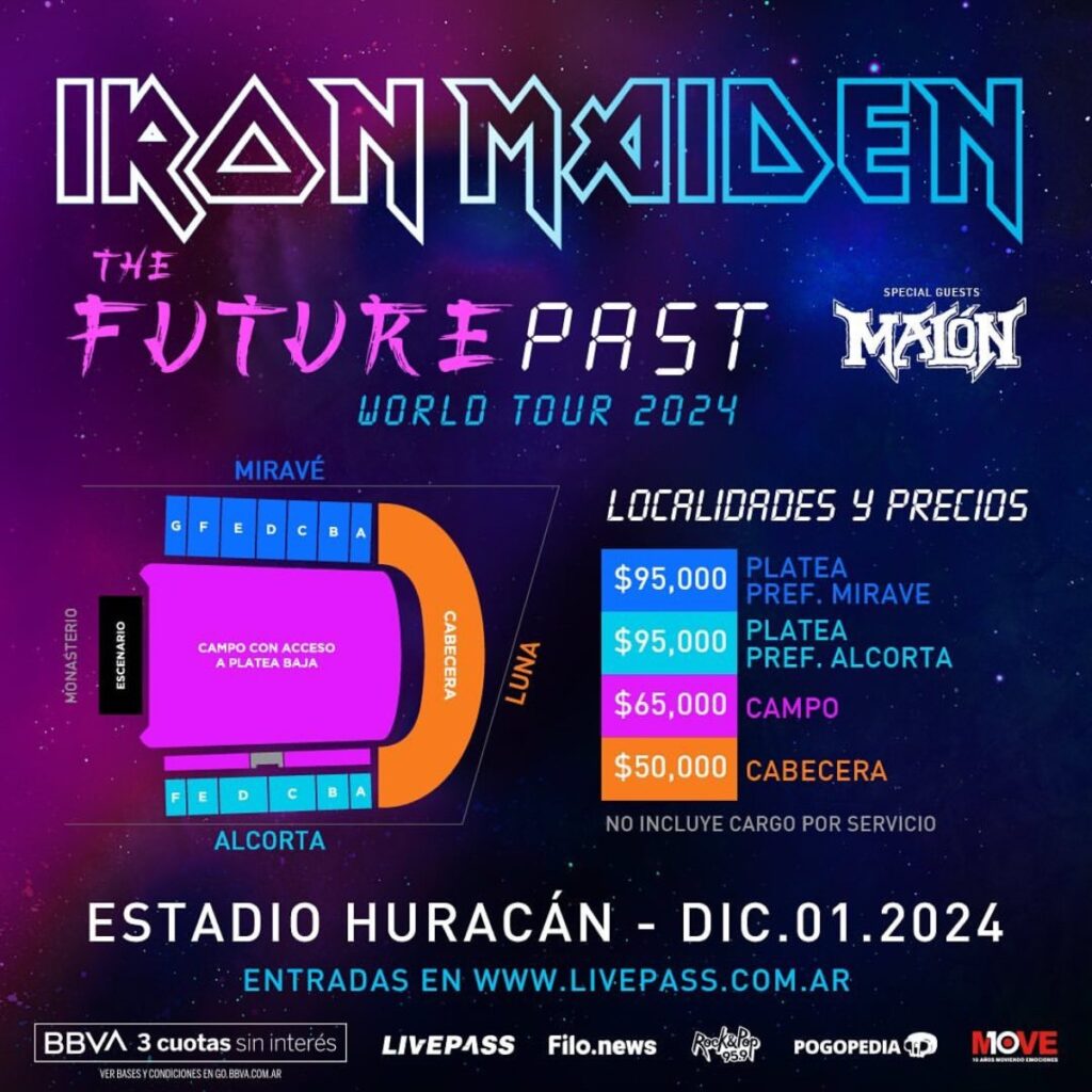 Lista de precios de Iron Maiden en Argentina 2024