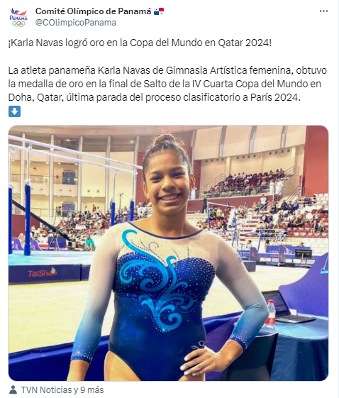 Karla Navas venció a las dos gimnastas calificadas a Paris 2024 | @COlimpicoPanama