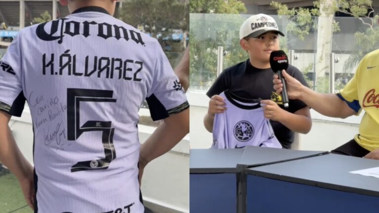 Kevin Álvarez le ´devuelve’ su playera al niño del América después de que se la quitaran en el Ciudad de los Deportes