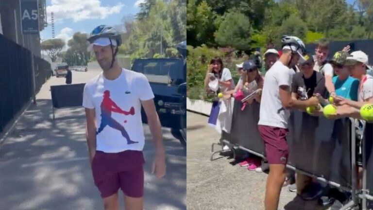 Novak Djokovic se presenta a entrenar en el Abierto de Roma… ¡con un casco!